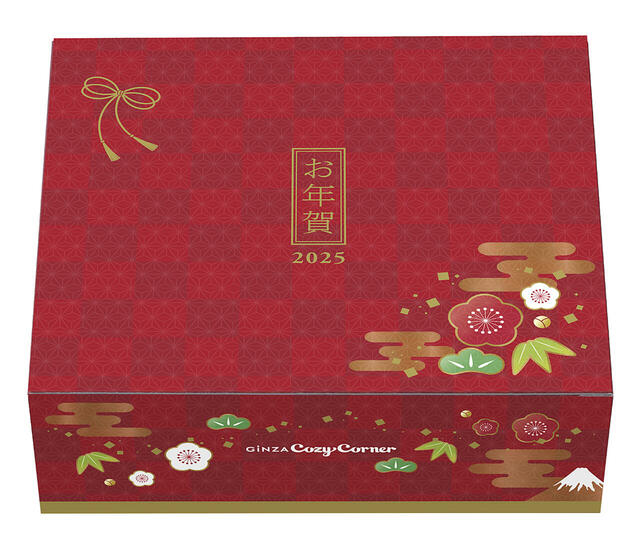 「スイーツおせち（12個入）専用ボックス」＜価格：3,900円（税込4,212円）＞【【銀座コージーコーナー】縁起のいい“干支スイーツ”でゲン担ぎ！可愛い巳年ケーキで2025年のスイーツ初め（R）♪】