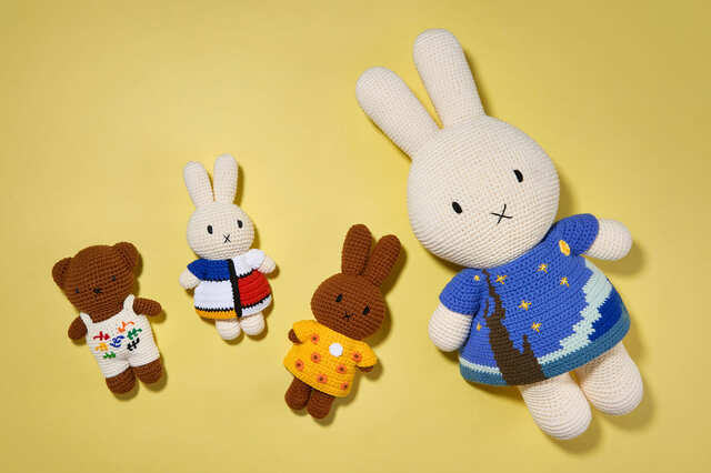 【ミッフィー】左から：ミッフィー ＆ フレンズ ハンドメイド マティス ボリス 9,350円 / モンドリアン ミッフィー 9,350円 / ゴッホ メラニー 参考商品 / スターリーナイト ミッフィー ラージ 71,500円