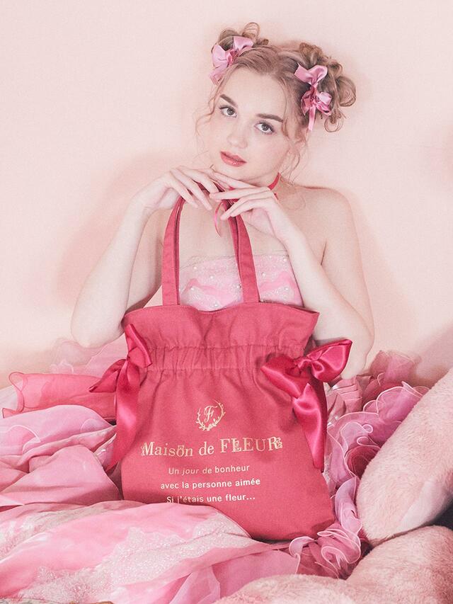 【Maison de FLEUR】ピンくまニア ダブルリボントートバッグ価格：￥6,200