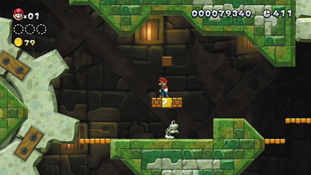 New スーパーマリオブラザーズ U／Wii U GamePadをタッチして画面上にブロックを出現させたり、敵のじゃまをしたりと、Wiiリモコンでプレイする人の相棒となってタッチプレイで冒険を助けられる。一見何もないが、相棒が画面をタッチすると……