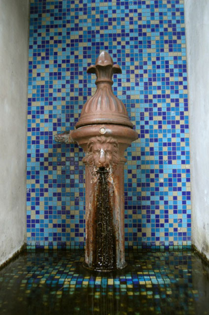 付近には獅子頭共用栓がある。明治時代に使用されていた近代水道の歴史的遺産