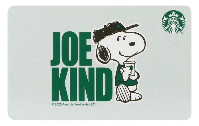 【PEANUTS™＋STARBUCKS™】全国のスターバックス店舗（一部除く）で販売される「スターバックス カード PEANUTS JOE KIND SNOOPY 25」