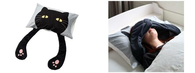 【ニトリ アイマスク付き枕カバー(DHデコネコ)】手の部分は離れないようマジックテープで固定できます