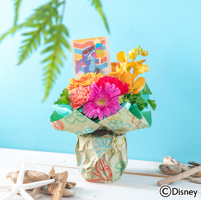 ディズニーそのまま飾れるブーケ「南国バケーション」4,950円|日比谷花壇『リロ&スティッチ』フラワーギフト