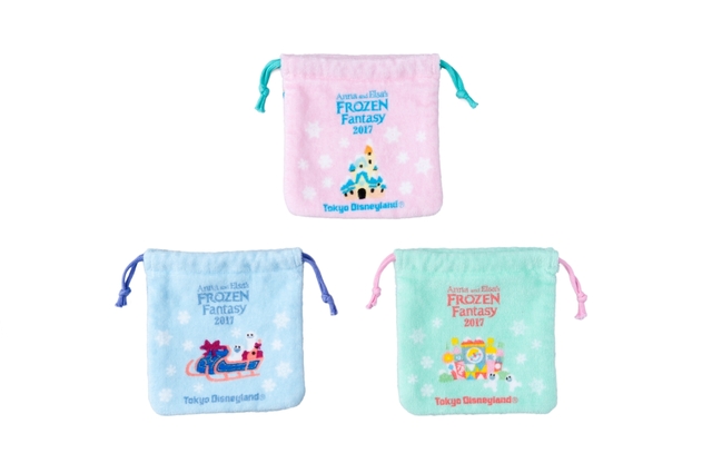 きんちゃくセット ¥1,600 ※縦約15cm × 横約14.5cm（3枚セット）｜東京ディズニーランド「アナとエルサのフローズンファンタジー」（2017年）スペシャルグッズ