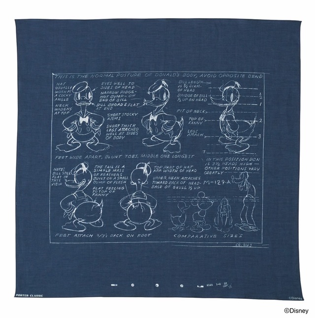 DISNEY MODEL SHEET ART / PORTER CLASSIC BLUE SCARF COLLECTION / DISNEY DONALD DUCK