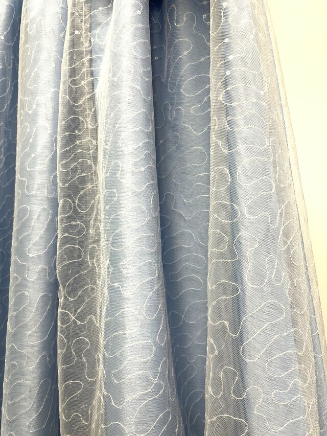 【アンドユー】リボンスパンコールレースミディアムドレスーブルー