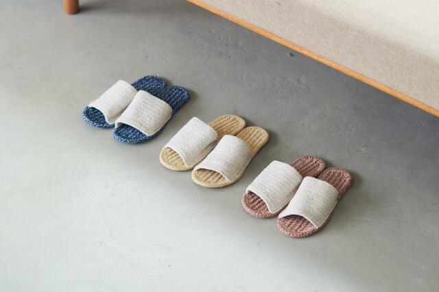 【KEYUCA（ケユカ）スリッパ】素足喜ぶさらりとインド綿スリッパ、1,089円（税込）、イエロー、ネイビーブルー、レッド