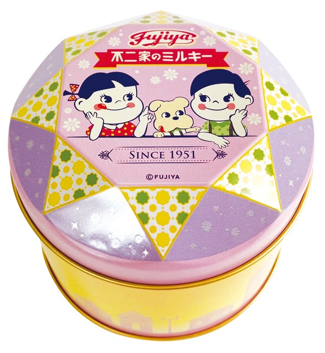 「ミルキー缶(朝/夜)」 各税込880円【ミルキー発売75周年お楽しみ袋&コラボグッズ】
