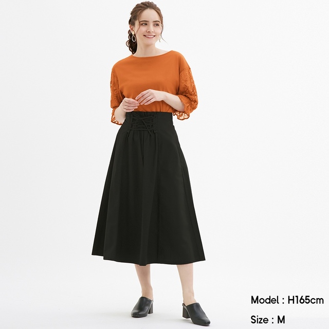 GU／レースアップフレアスカートQ（BLACK）