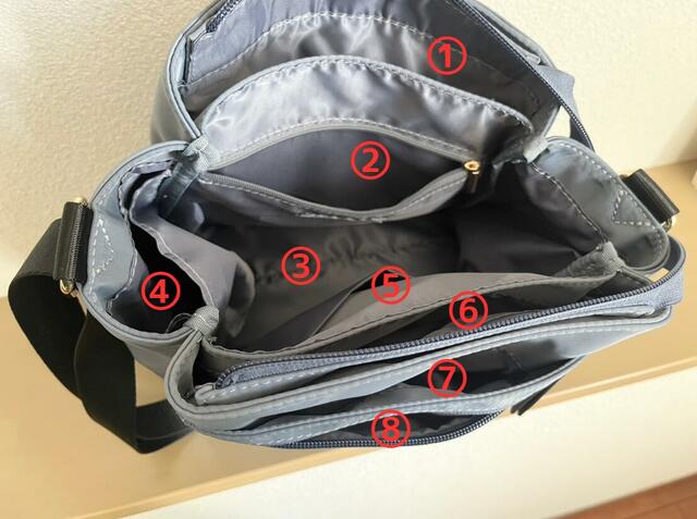 【Afternoon Tea ショルダーバッグ】メインの収納場所を含めてポケットは8個も！ペットボトルを収納するための専用スペースもあります◎
