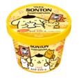 「コラボパッケージ（カスタードクリームを塗った食パンを食べているポムポムプリン）」＜期間：2026年4月1日〜＞【ソントンのファミリーカップ「とろけるカスタードクリーム」が、ポムポムプリンのコラボパッケージになって数量限定で登場！】