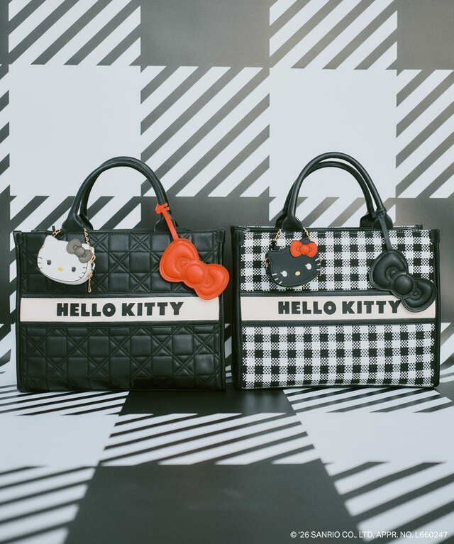【ハローキティ×VIS】「リボンチャームトートバッグ」¥7,190／Color：Black / Check