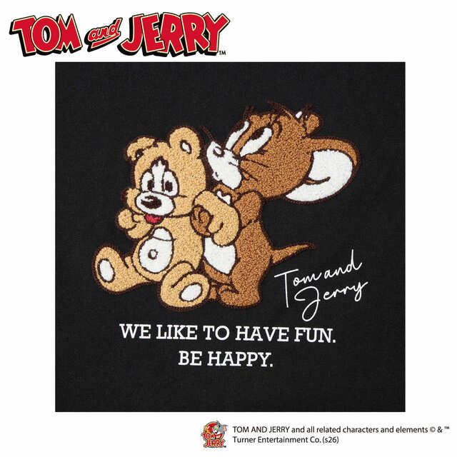 【トムとジェリー】フロントにクマのぬいぐるみを抱いたジェリーのイラストをサガラ刺繍でデザイン