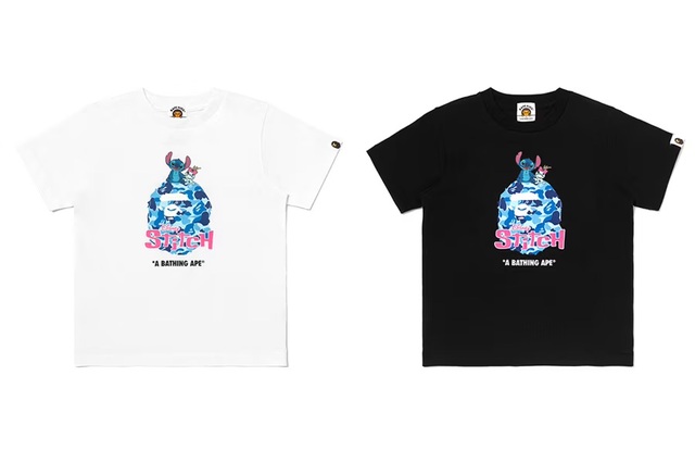 BAPE® X DISNEY STITCH ABC CAMO APE HEAD TEE COLOR: WHITE, BLACK ￥8,800- (税込)【BAPE® × STITCH】