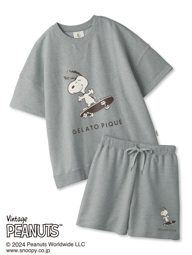 【PEANUTS】 裏毛プルオーバー&ショートパンツセット ¥12,100(カラー:グレー 、サイズ:フリー)
