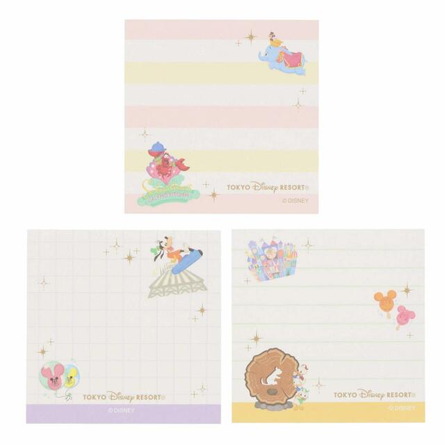 メモセット 1,600円｜サイズ：（1個あたり）縦約6×横約6cm、9個セット｜東京ディズニーリゾート パークをモチーフにしたカラフルなグッズ｜発売日：2023年6月15日（木）｜販売店舗：東京ディズニーランド「ホームストア」、東京ディズニーシー「ヴィラ・ドナルド・ホームショップ」