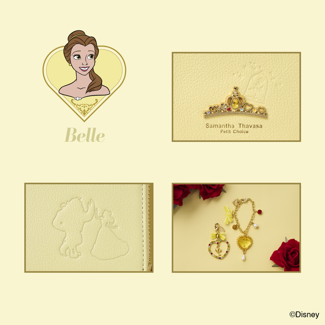 バッグ ¥23,100、長財布 ¥25,300、折財布 ¥23,100、フラグメントケース ¥19,800、スマホストラップ ¥11,000、バッグチャーム ¥6,050、ファスナーチャーム ¥4,400｜サマンサタバサプチチョイス「ディズニープリンセスコレクション」