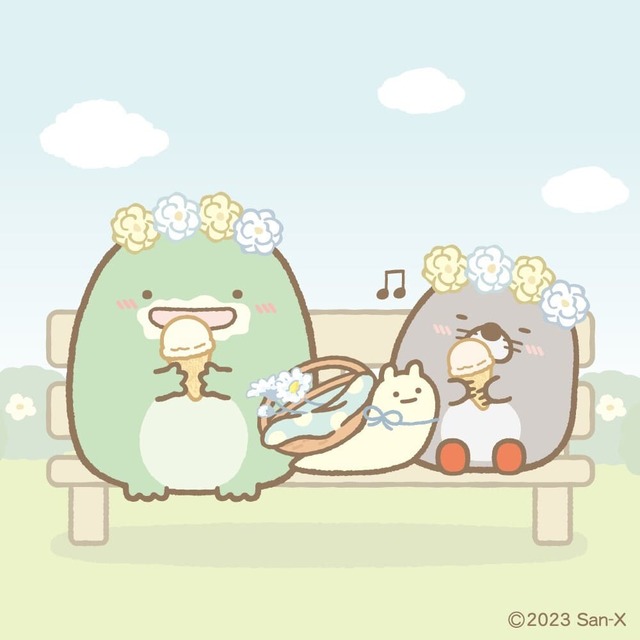 【すみっコマルシェ】とかげ(本物)ともぐらたちが、ベンチでのんびり休憩中！