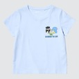 【ユニクロ「GIRLS サンリオキャラクターズ クロップドUT」¥990】タキシードサム、けろけろけろっぴ、バッドばつ丸がデザインされたブルー