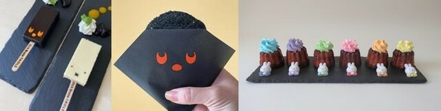 左から「チーズケーキバー2本セット」／￥1,961、「ブラック・ベア カレーパン」／￥551、ミッフィーシュガーカヌレ/¥3,780（すべて税込価格）