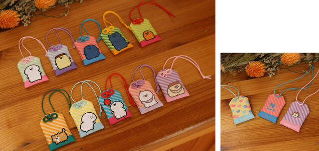 「お文具といっしょ」おまもりコレクション：セット内容 おまもり10個　※全10種各1個のコンプリートセット：価格 各7,700円（税込 ※送料別）本体サイズ：約H60×W40×D10mm