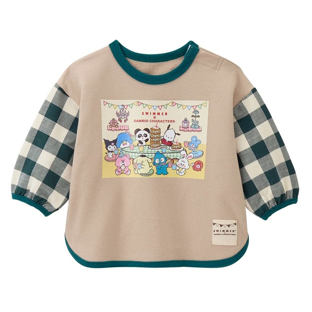 【SWIMMER×サンリオキャラクターズ／チェック袖ミニ裏毛ライトスウェットシャツ】ベージュ系はグリーンを合わせた深みのあるカラーリング♪
