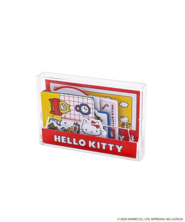 【3COINS×ハローキティコラボアイテム人気ランキング 5位】「HELLO KITTY カセットテープケース付きステッカーセット」レッド 550円(税込)
