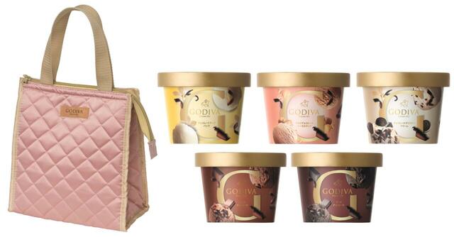GODIVA「90ml カップアイスクリーム5個 + オリジナル保冷バッグセット」