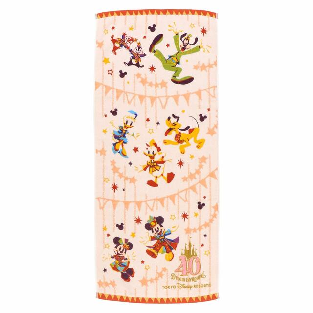 フェイスタオル 1,700円｜サイズ：縦約80×横約34cm｜東京ディズニーリゾート40周年“ドリームゴーラウンド”スペシャルグッズ｜発売日：2023年4月10日（月）｜販売店舗：東京ディズニーランド「グランドエンポーリアム」、東京ディズニーシー「エンポーリオ」