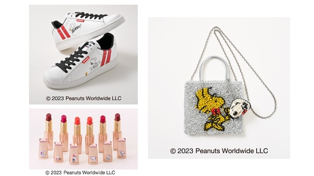 左上：＜PATRICK＞ スニーカー 20,900円 （牛革/35～45）　※店頭販売のみ。販売期間：7月19日（水）～7月25日（火）まで   ■本館2階 GINZA ステージ　左下：【銀座三越限定】＜エスティ ローダー＞ ピュア カラー クリスタル バーム 各4,400円 （全4色/キャップデザイン6種）　※店頭販売期間：7月19日（水）～7月25日（火）本館地下1階 GINZA ステージ、7月26日（水）～8月7日 （月）本館地下1階 ギンザコスメワールド/エスティ ローダー  ■本館地下1階 ギンザコスメワールド　右：【銀座三越限定】＜アンテプリマ/ワイヤーバッグ＞ ハンドバッグ＆チャームセット ＜29点限り＞80,300円（バッグ：W18.5×H16cm、ハンドルの高さ：6.5cm）■本館1階 ブランド雑貨　© 2023 Peanuts Worldwide LLC