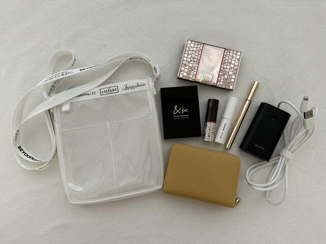 クリアバッグ本体には普段の外出に持ち歩くアイテムがすっぽり入る【GU】クリアバッグ HELLO! PROJECT(カラー01 OFF WHITE):1,990円(税込)