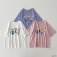 【『アルプスの少女ハイジ』×ehka sopo】「花刺繍Tシャツ」カラー：オフ/ピンク/ブルー　￥3,190