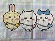 フロントには、ちいかわ、ハチワレ、うさぎの3人のイラストプリント入り。アニメのイラストが採用されており、3人そろってポシェットを下げた姿がなんとも愛らしいデザイン♪