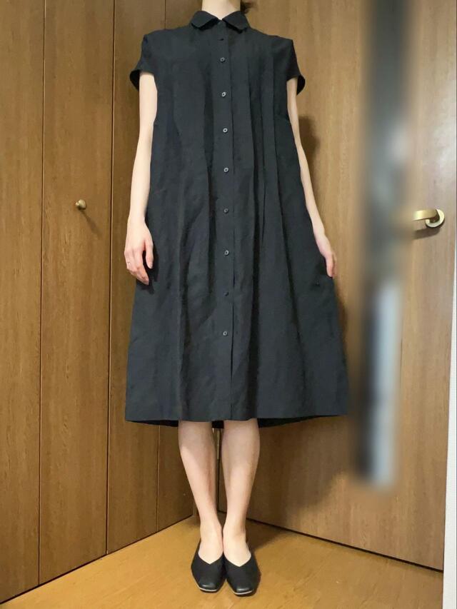【UNIQLO リネンブレンドシャツワンピース】身長170cm、Lサイズ着用。裾は膝下あたりです