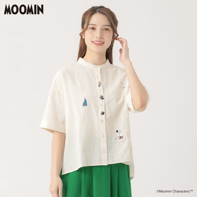 【イオンSELF+SERVICE×ムーミンコラボグッズ人気ランキング 1位】「ムーミン刺繍使いシャツ」4,378円(税込)