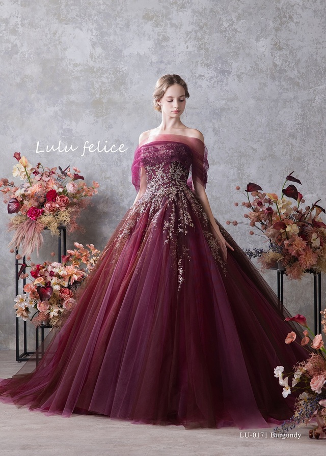 【クラウディア】「Lulu felice（ルル・フェリーチェ）」新作ウェディングドレス｜LU-0171_Burgundy