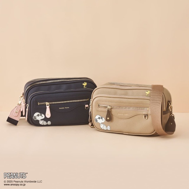 【サマンサタバサ「スヌーピー」コレクション】「ショルダーバッグ」（ネイビー／グレージュ）各￥29,700　