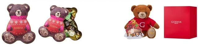 「ゴディバ 星降る森のクリスマス G キューブ ベア缶 8粒入（画像左）、ゴディバ 星降る森のクリスマス ベア&G キューブ トナカイオーナメント 2粒入（画像右）」＜8粒入/2,160円～＞【ゴディバ 星降る森のクリスマス コレクション】