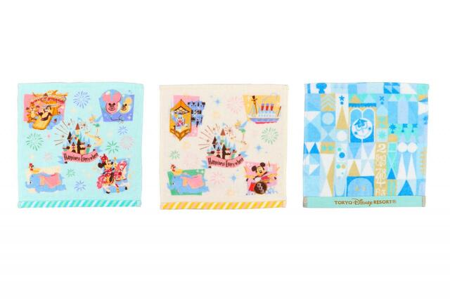 ミニタオルセット 1,900円｜サイズ：（1枚あたり）縦約25×横約25cm、3枚セット｜東京ディズニーリゾート パークをモチーフにしたカラフルなグッズ｜発売日：2023年6月15日（木）｜販売店舗：東京ディズニーランド「ホームストア」、東京ディズニーシー「ヴィラ・ドナルド・ホームショップ」