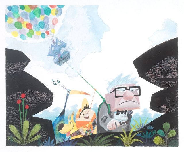 リッキー・ニエルヴァ｜≪ケヴィン、ダグ、ラッセル、カール≫｜『カールじいさんの空飛ぶ家』（2009年）｜グアッシュ／板｜©Disney/Pixar