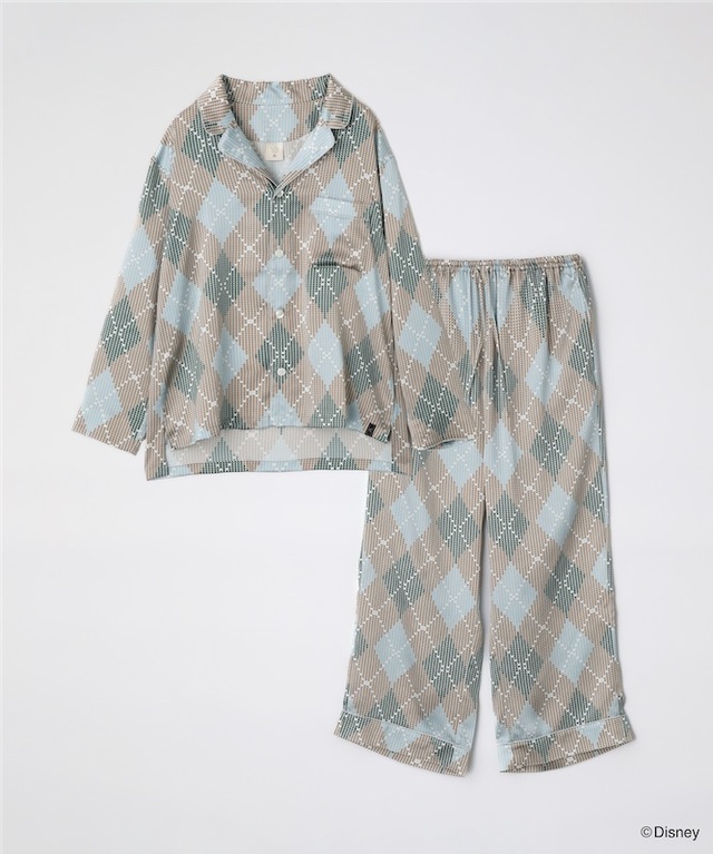 ミッキー&ミニー / アーガイルシルクパジャマ（セットアップ）グリーン×ブラウン ¥176,000