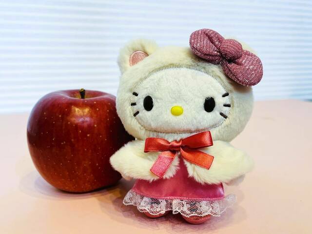 【セブンネットショッピング限定「ハローキティ ぬいぐるみチャーム5体セット】こちらはりんご1個より少し大きめのサイズ感♪