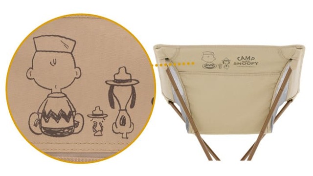 【LOGOS　SNOOPY バケットチェア-BF】背面にはチャーリー・ブラウンとスヌーピー、ウッドストックの後ろ姿が♪