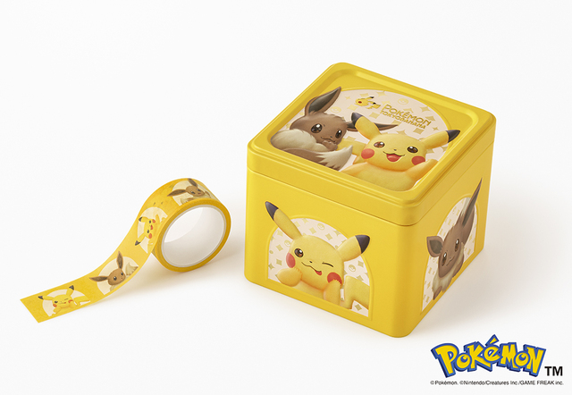 食べ終わっても使えそうな缶と、オリジナルのマステ【ポケモン東京ばな奈 はみ出しチョコのクッキーサンド スペシャル缶(ピカチュウ＆イーブイ)】