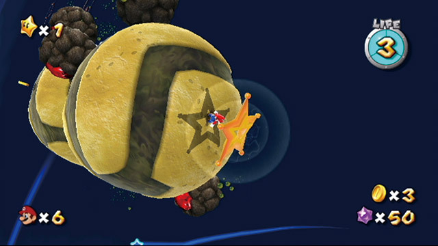 スーパーマリオギャラクシー／「エッグプラネット ギャラクシー」。転がる岩と、動きの遅くなる泥に注意して進むステージ。