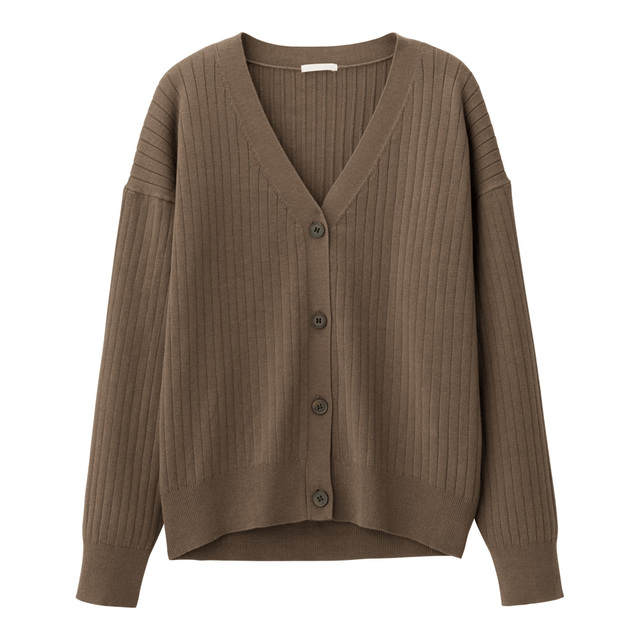 GU／ワイドリブコクーンカーディガン(長袖)　（BROWN）