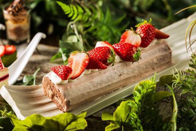 「苺チョコレートロールケーキ」＜期間：2026年1月15日～3月31日＞【【苺×チョコレート】CÉ LA VI TOKYOが“甘酸っぱい苺”と“濃厚チョコレート”が織りなす冬限定のブッフェを開催！】