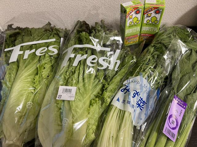 【フルーツデトックス】夜ごはん用の野菜とスムージー用の小松菜・豆乳も購入