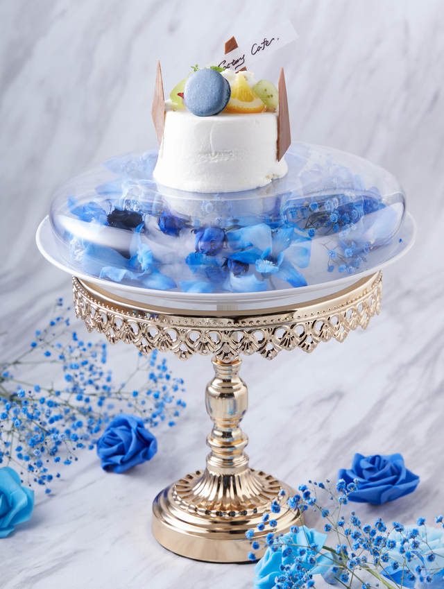 選べるカラーマカロンケーキ&誕生花ケーキ 青カラー